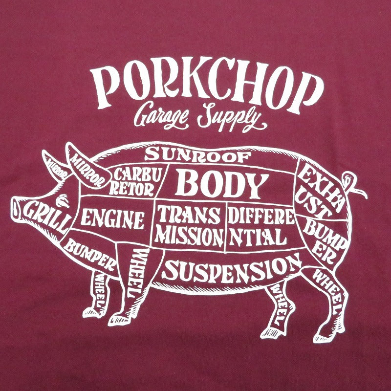PORK CHOP | ポークチョップ PORK FRONT TEE 半袖Ｔシャツ ボルドー/バーガンディー サイズ：XL【瀬戸大橋店】