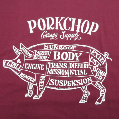 PORK CHOP | ポークチョップ PORK FRONT TEE 半袖Ｔシャツ ボルドー/バーガンディー サイズ：XL【瀬戸大橋店】