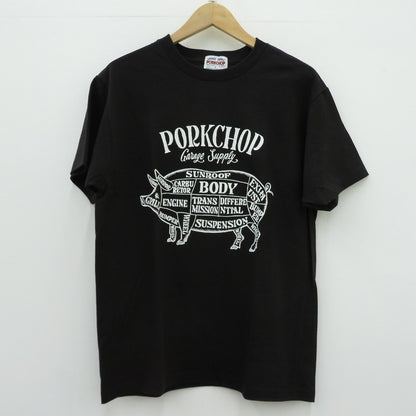 PORK CHOP | ポークチョップ GARAGE SUPPLY PORK FRONT TEE 半袖Ｔシャツ P0451 ブラック サイズ：M【瀬戸大橋店】