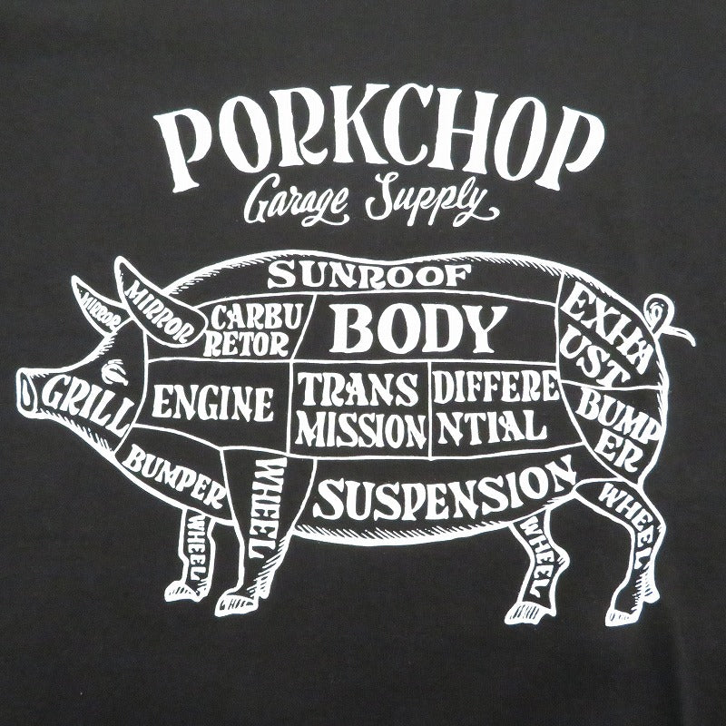 PORK CHOP | ポークチョップ GARAGE SUPPLY PORK FRONT TEE 半袖Ｔシャツ P0451 ブラック サイズ：M【瀬戸大橋店】