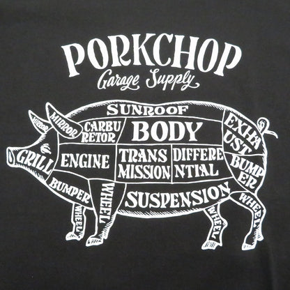 PORK CHOP | ポークチョップ GARAGE SUPPLY PORK FRONT TEE 半袖Ｔシャツ P0451 ブラック サイズ：M【瀬戸大橋店】