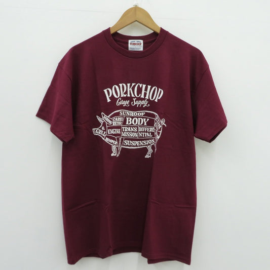 PORK CHOP | ポークチョップ PORK FRONT TEE 半袖Ｔシャツ ボルドー/バーガンディー サイズ：L【瀬戸大橋店】