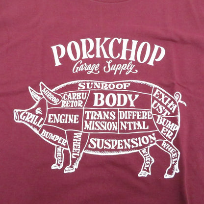 PORK CHOP | ポークチョップ PORK FRONT TEE 半袖Ｔシャツ ボルドー/バーガンディー サイズ：L【瀬戸大橋店】