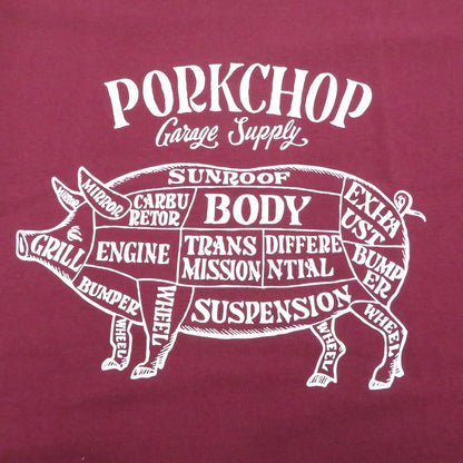 PORK CHOP | ポークチョップ PORK FRONT TEE 半袖Ｔシャツ ボルドー/バーガンディー サイズ：XL【瀬戸大橋店】