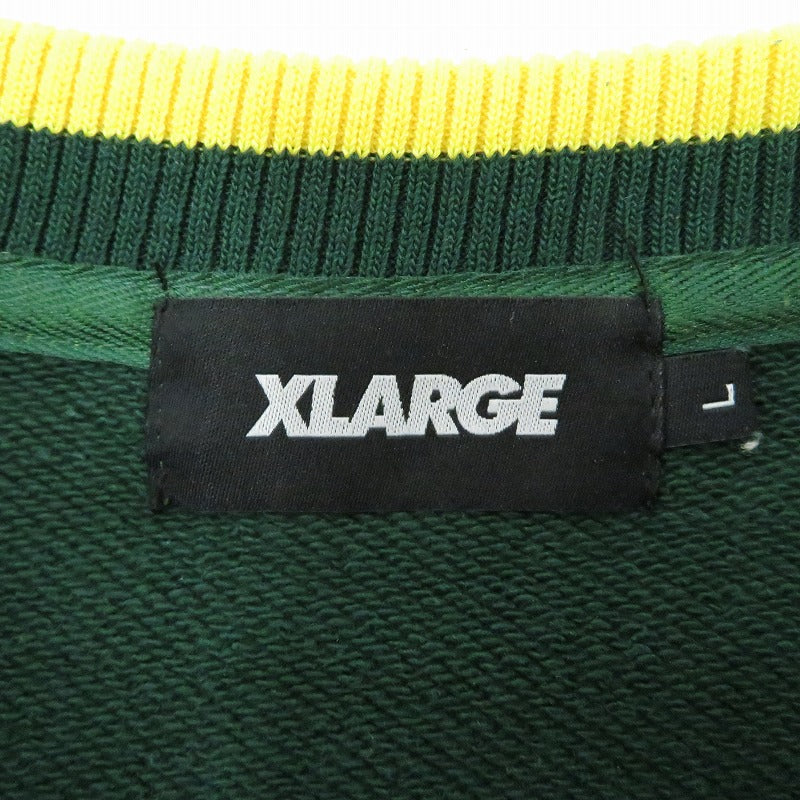 X-LARGE | エクストララージ TEAM LOGO 2TONE CREWNECK SWEAT スウェット 101214012021 グリーン サイズ：L【瀬戸大橋店】