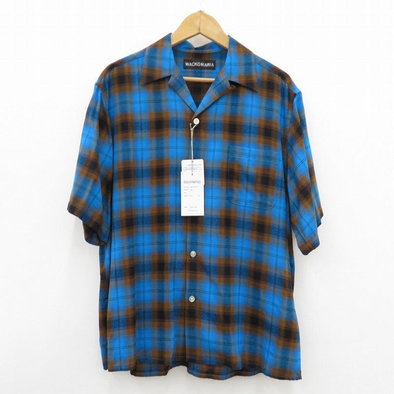 WACKOMARIA | ワコマリア OMBRE CHECK OPEN COLLAR SHIRT S/S 半袖シャツ 26SS-WMS-OC10 ブルー サイズ：L【瀬戸大橋店】