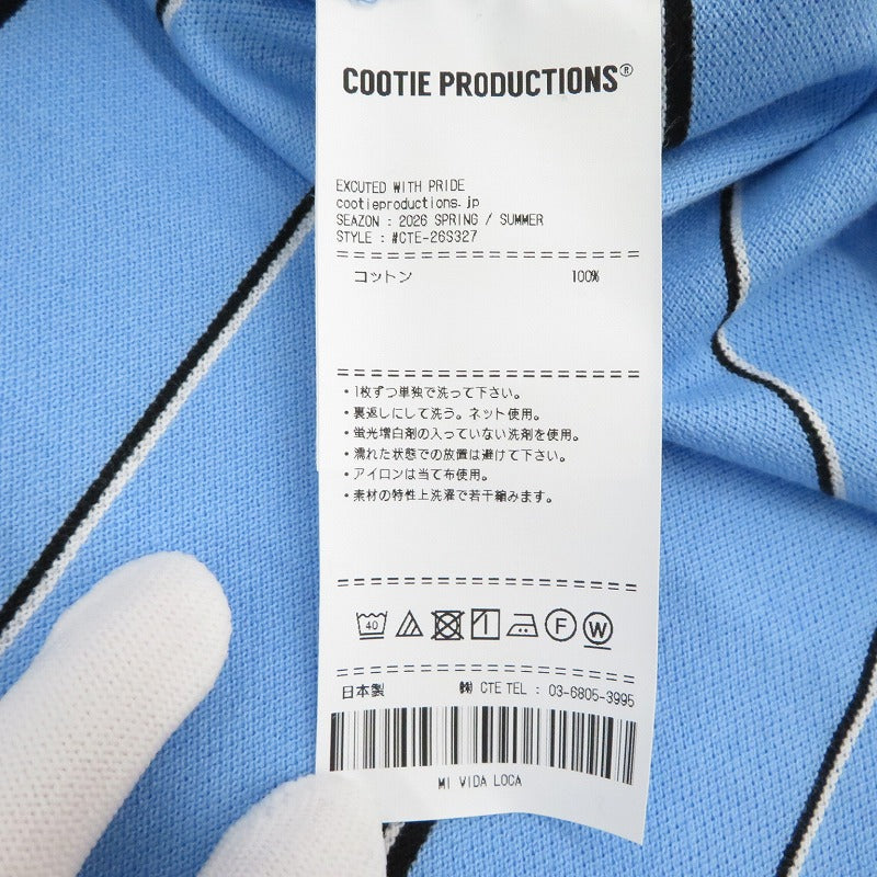 COOTIE | クーティー Moss Stitch Border L/S Polo ポロシャツ CTE-26S327 ブルー サイズ：L【瀬戸大橋店】