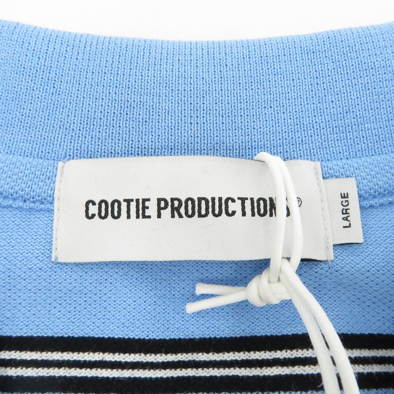COOTIE | クーティー Moss Stitch Border L/S Polo ポロシャツ CTE-26S327 ブルー サイズ：L【瀬戸大橋店】