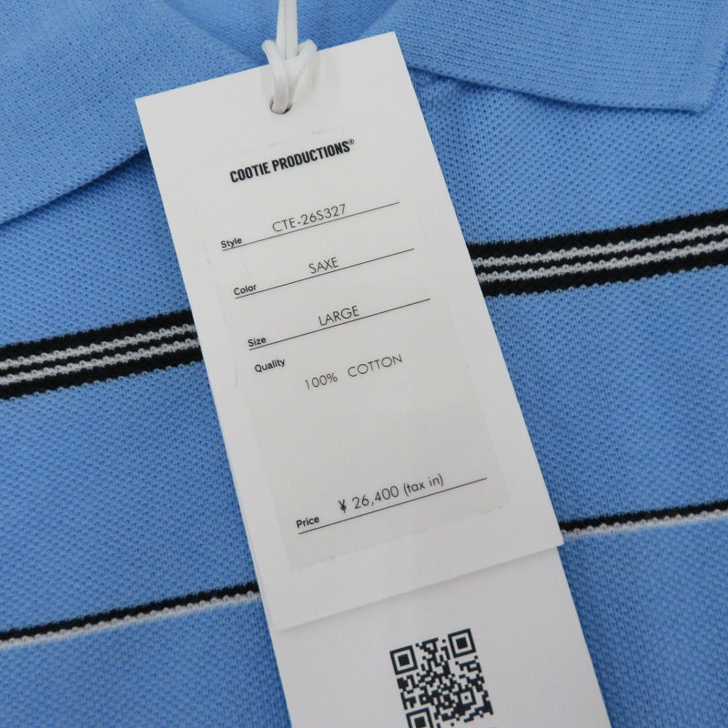 COOTIE | クーティー Moss Stitch Border L/S Polo ポロシャツ CTE-26S327 ブルー サイズ：L【瀬戸大橋店】
