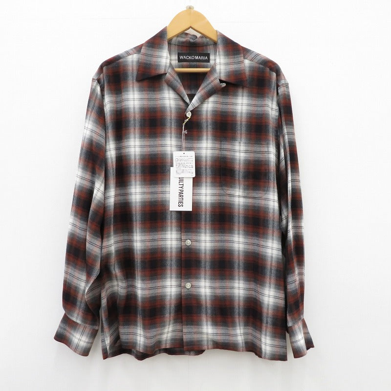 WACKOMARIA | ワコマリア OMBRE CHECK OPEN COLLAR SHIRT L/S 長袖シャツ 26SS-WMS-OC11 ブラウン サイズ：M【瀬戸大橋店】