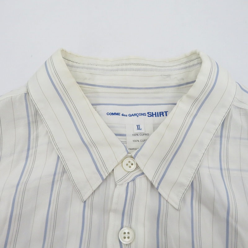 COMME des GARCONS SHIRT | コムデギャルソンシャツ FOREVER キュプラストライプシャツ 長袖シャツ ホワイト サイズ：XL【瀬戸大橋店】