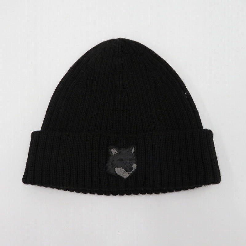 MAISON KITSUNE | メゾンキツネ BOLD FOX HEAD BEANIE ニットキャップ MM06111KT1022 ブラック【瀬戸大橋店】