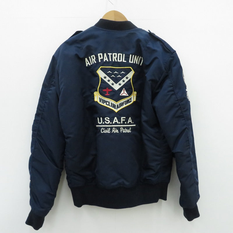 【中古】 ミリタリージャケット VIP CLUB　フライトジャケット　ｻｲｽﾞ:2XL ネイビー【瀬戸大橋店】