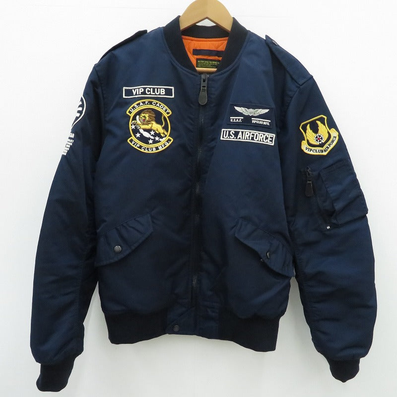 【中古】 ミリタリージャケット VIP CLUB　フライトジャケット　ｻｲｽﾞ:2XL ネイビー【瀬戸大橋店】